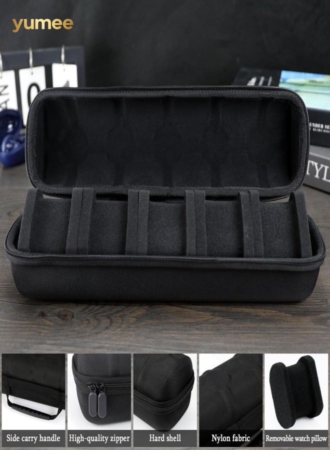 يمي حقيبة سفر لحفظ 5 ساعات - صندوق منظم صلب مقاوم للماء والصدمات مع وسائد إسفنجية ناعمة، حقيبة تخزين ساعات محمولة بسحاب للرجال والنساء، تناسب ساعات يصل قطرها إلى 60 مم (أسود) - Image 4